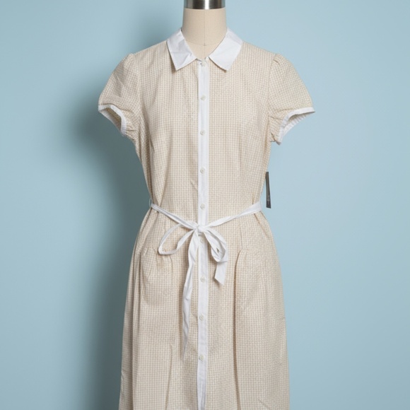 Original Penguin Gingham Shirt Dress Beige Cotton - Picture 1 of 15